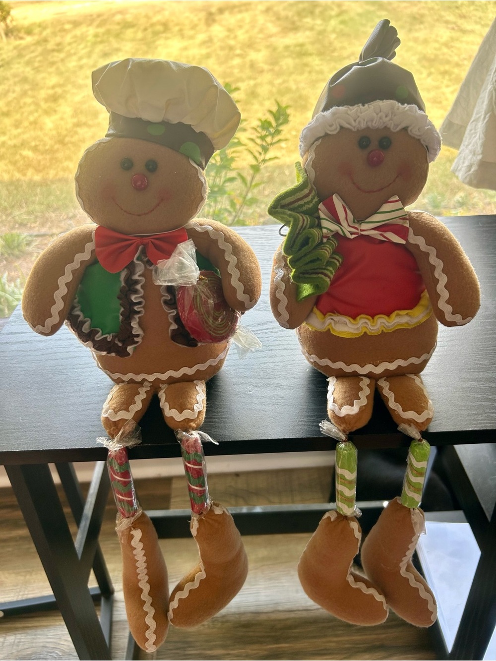Holiday Gingerbread Couple Plush Decorations - Brown, Red & Green